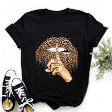 Leopard Lips Graphic T Shirt Women Tops Base O-neck