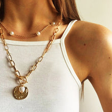 Vintage Carved Coin Thick Chain OT Buckle Necklace