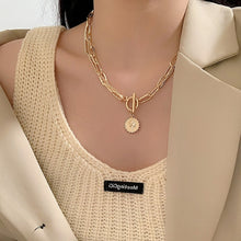 Vintage Carved Coin Thick Chain OT Buckle Necklace