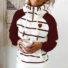 Stripe Sweatshirt Long Sleeve Pocket Zipper Hoodies Tops