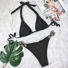 Sexy push up halter swimsuit female crystal swimwear women