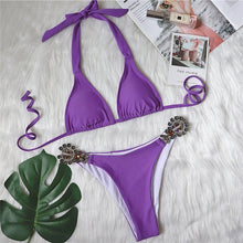 Sexy push up halter swimsuit female crystal swimwear women