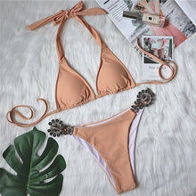 Sexy push up halter swimsuit female crystal swimwear women