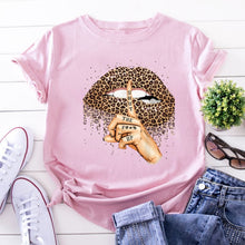 Leopard Lips Graphic T Shirt Women Tops Base O-neck