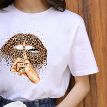 Leopard Lips Graphic T Shirt Women Tops Base O-neck