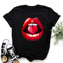 Leopard Lips Graphic T Shirt Women Tops Base O-neck