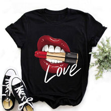 Leopard Lips Graphic T Shirt Women Tops Base O-neck