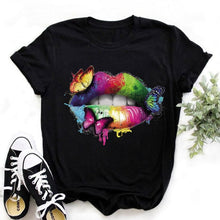 Leopard Lips Graphic T Shirt Women Tops Base O-neck