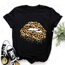 Leopard Lips Graphic T Shirt Women Tops Base O-neck