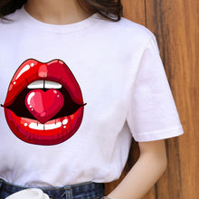 Leopard Lips Graphic T Shirt Women Tops Base O-neck