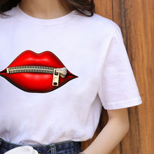 Leopard Lips Graphic T Shirt Women Tops Base O-neck
