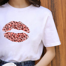 Leopard Lips Graphic T Shirt Women Tops Base O-neck