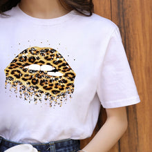Leopard Lips Graphic T Shirt Women Tops Base O-neck