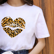 Leopard Lips Graphic T Shirt Women Tops Base O-neck