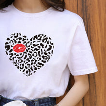 Leopard Lips Graphic T Shirt Women Tops Base O-neck