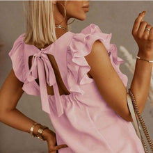 Ruffles Short Sleeve Backless Lace Up