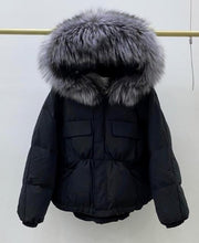 Huge fox fur hooded winter coat