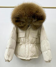 Huge fox fur hooded winter coat