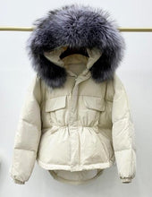 Huge fox fur hooded winter coat