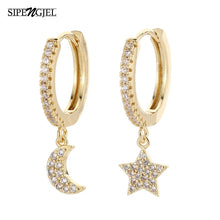 Star Moon Circle Hoop Earrings For Women Geometric Dangle Drop