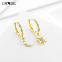 Star Moon Circle Hoop Earrings For Women Geometric Dangle Drop
