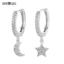 Star Moon Circle Hoop Earrings For Women Geometric Dangle Drop