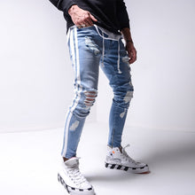 White Stripped Ripped Slim Jeans