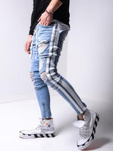 White Stripped Ripped Slim Jeans